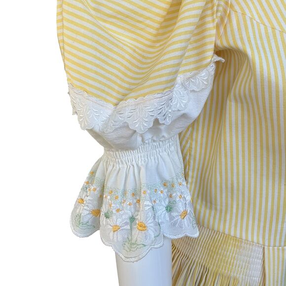 Kruger Dirndl Dress Size 40 US 12 Yellow Stripe Puff Sleeve Milkmaid Octoberfest - Picture 4 of 15